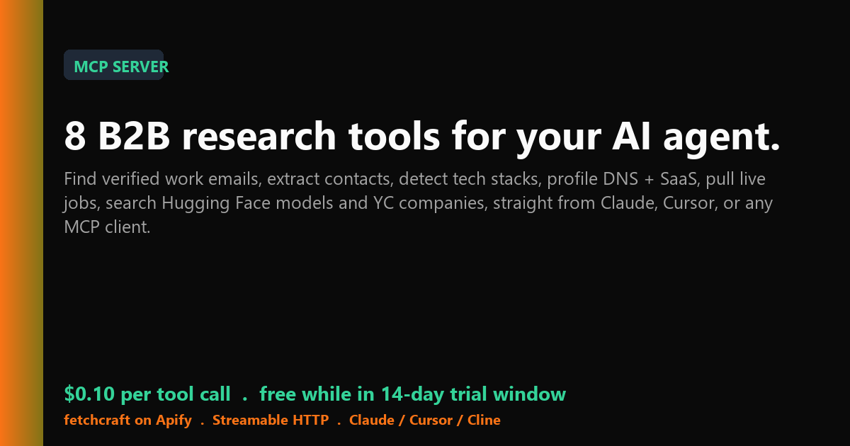 B2B Research MCP Server - Work Email Finder & Tech Stack